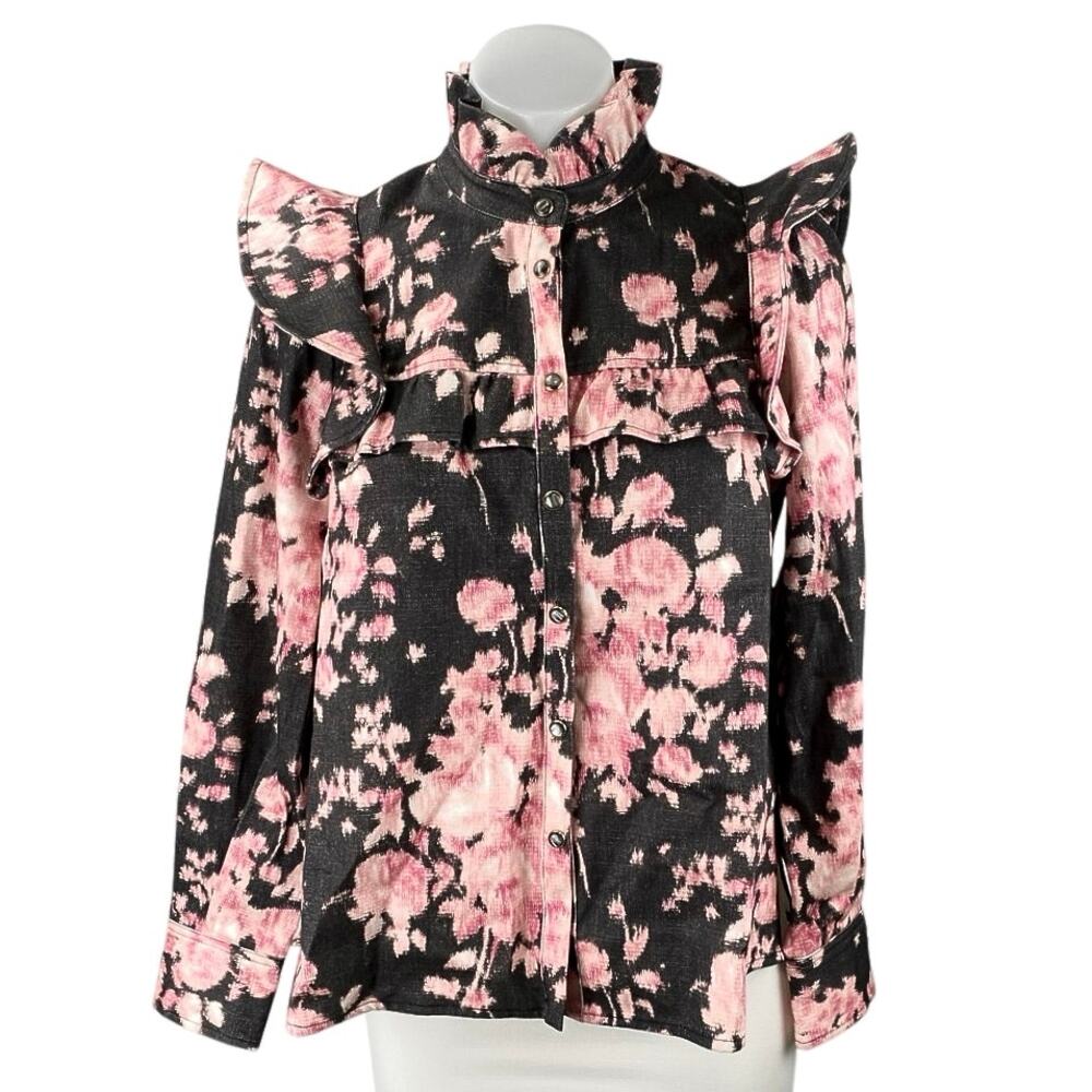 NEW Tuckernuck Valette Multicolor Floral Ruffle Button Up Long Sleeve Blouse XS